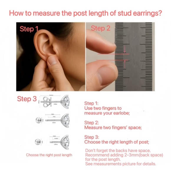 moissanite Screw backs stud earrings-0.5 & 0.5 short post 6mm-EM017-0.5ct-6mm - Picture 12 of 13